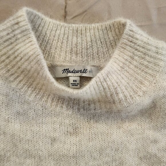 Madewell alpaca wool blend mockneck puff sleeve sweater white turtleneck - Picture 8 of 9